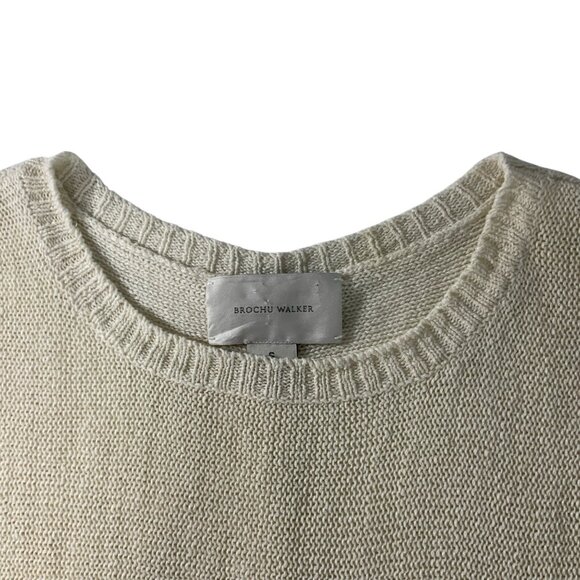 Brochu Walker Linen Sweater S Cream 3/4 Sleeve Scoop Neck Lightweight Coastal - Picture 4 of 13